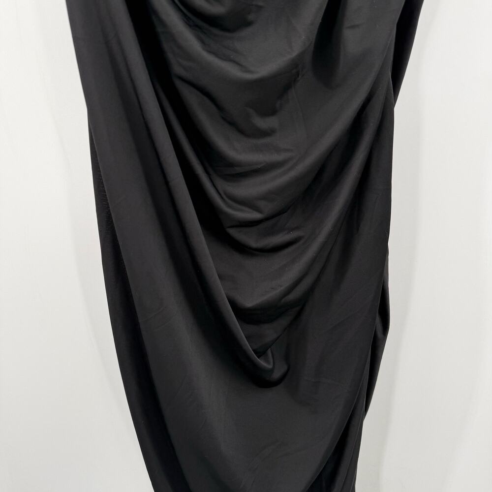 One-Shoulder Black Ruched Midi Dress - Picture 10 of 16